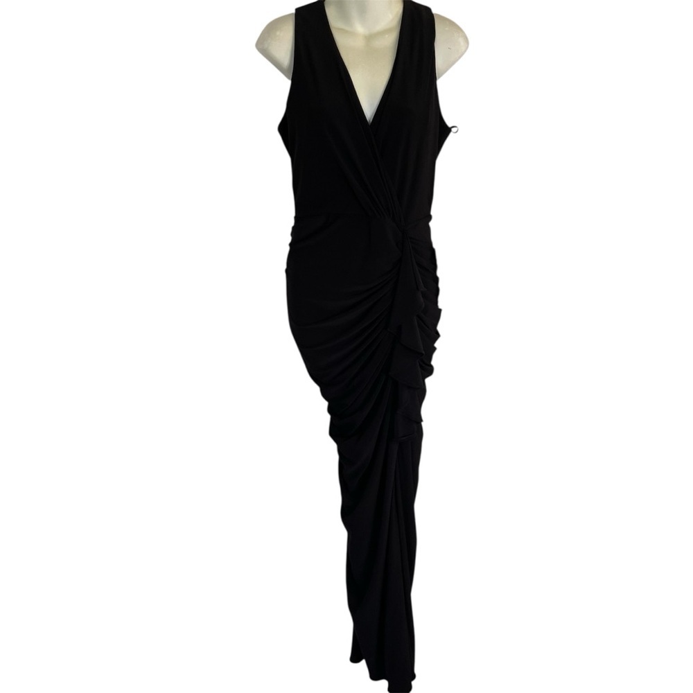 Betsy & Adam Stunning Black Ruched Formal Maxi Dress Size 10 old money chic